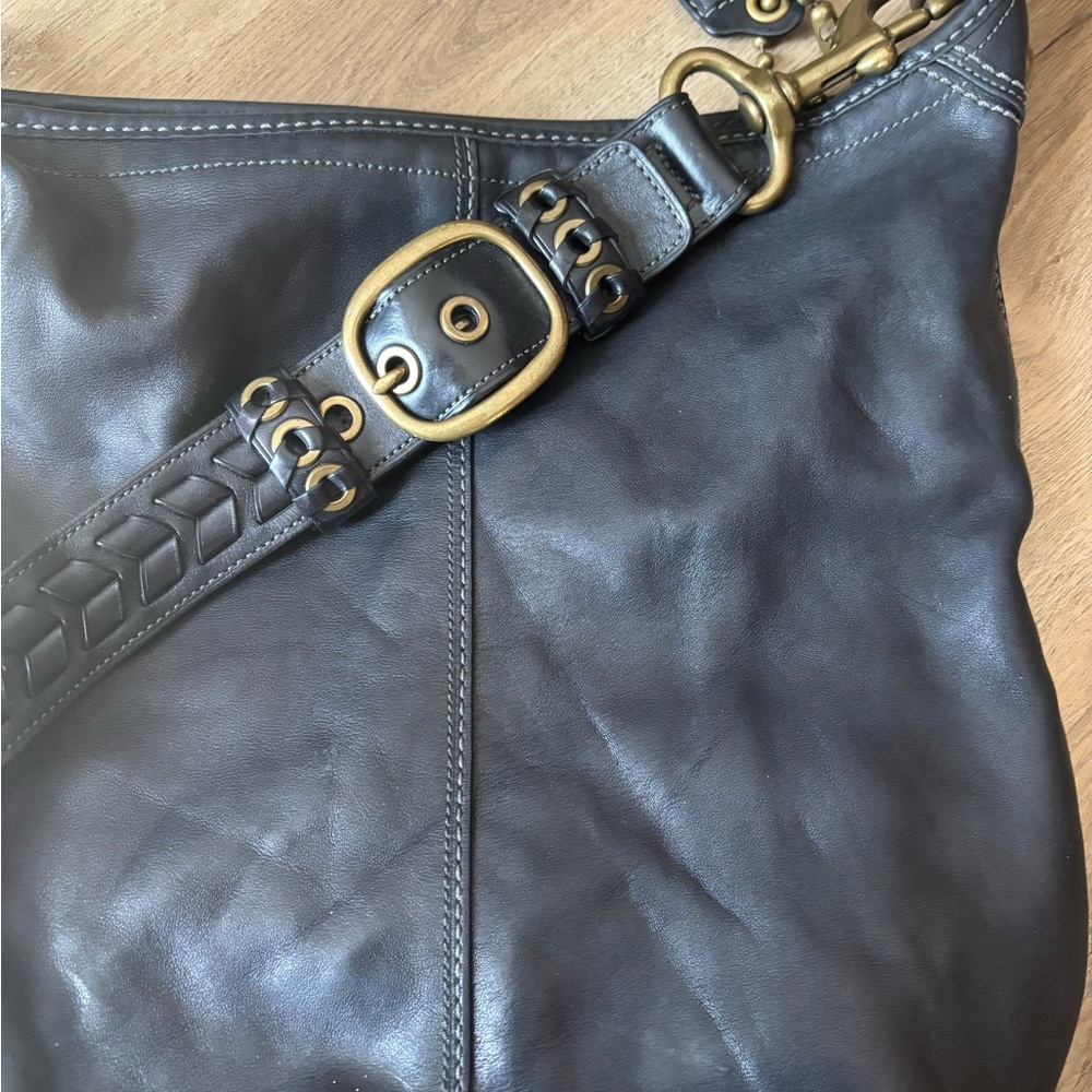 Coach Black Leather Bag with Gold Accents